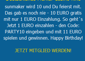 Sunmaker feiert Geburtstag mit 10€ Bonus