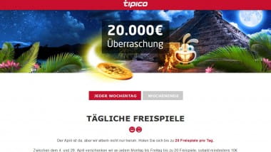 20 Freispiele pro Tag bei Tipico