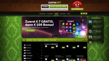 ComeOn Casino: 7 Euro gratis & 100 Euro Einzahlungsbonus