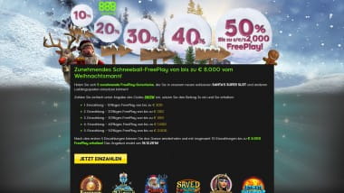 888 Casino: Bis zu 8.000 Euro Bonus mit dem Schneeball-Freeplay