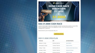 Sunmaker: Jetzt Preise beim 31.000 Euro Cash Race schnappen