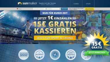 Sunmaker: 1 Euro einzahlen und mit 16 Euro spielen