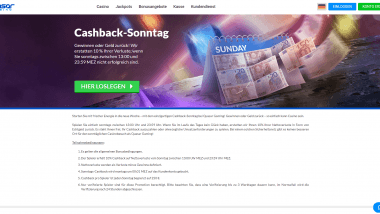 Quasar Gaming: Bis zu 250 Euro Cashback jeden Sonntag