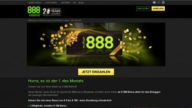 888 Casino: Am Monatsersten einloggen und Bonus erhalten