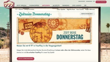 777 Casino: Bis zu 97 Euro Freeplay jeden Donnerstag sichern