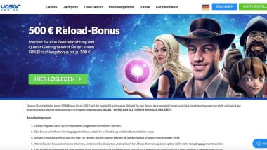 Quasar Gaming: Verlockender Reload Bonus bis zu 500 Euro wartet