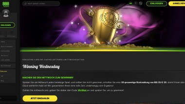 888 Casino: Winning Wednesday bringt bis zu 20 Euro Cashback