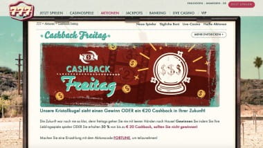 777 Casino: Freitags gewinnen oder 50% Cashback kassieren