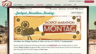 777 Casino: Am Jackpot Marathon Montag bis zu 300 Euro Bonus holen