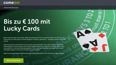 ComeOn Casino: Bis zu 100 Euro mit den Lucky Cards sichern