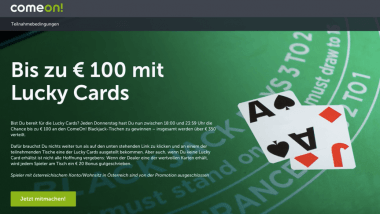 ComeOn Casino: Lucky Cards beim Black Jack ziehen und Bonus sichern