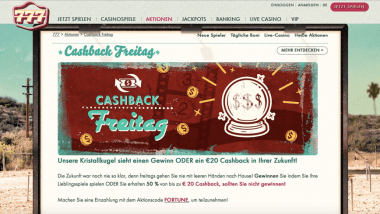 777 Casino: Jeden Freitag Cashback-Deal nutzen