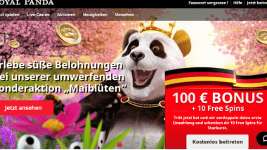 Royal Panda Casino: 100€ Willkommensbonus plus 10 Freispiele