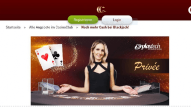 CasinoClub: Bei Blackjack von Playtech gibt es Extra-Gewinne